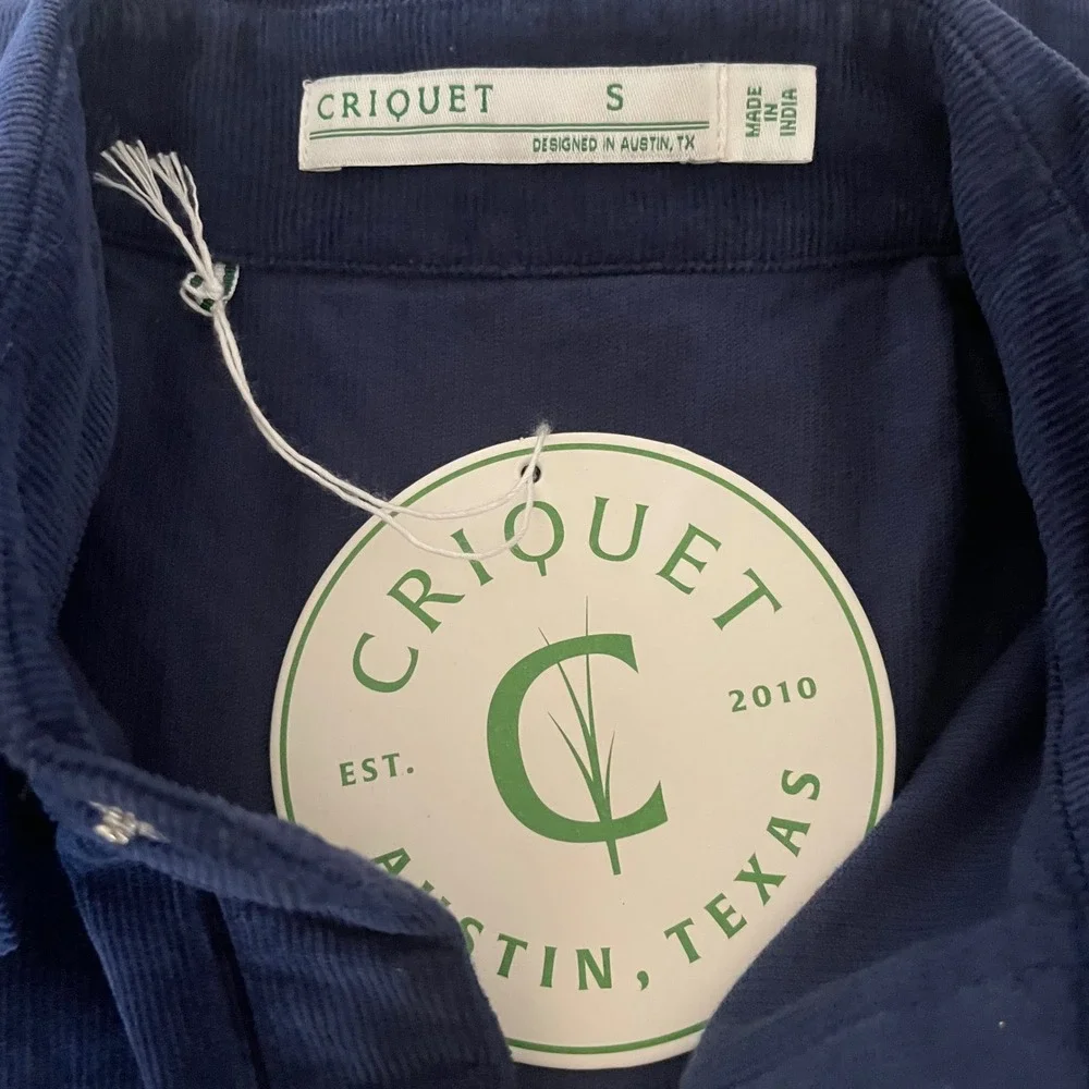 Criquet Men's Navy‎ Blue Corduroy Western Pearl Snap Button Down Shirt Small NWT